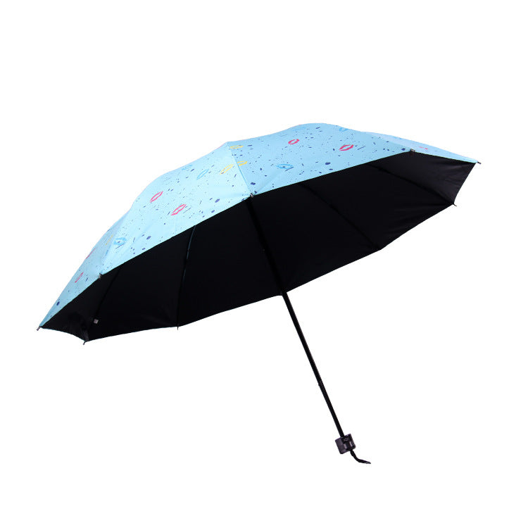 Large Folding Black Coated Umbrella UV Protection Umbrella