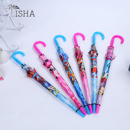 Children's Elsa Umbrella Safe Straight Handle Automatic Umbrella