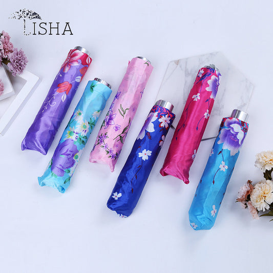 Chinese Style 10K Satin Fabric Umbrella UV Protection Folding Umbrella