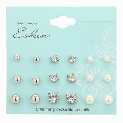 Rhinestone earrings and pearl set