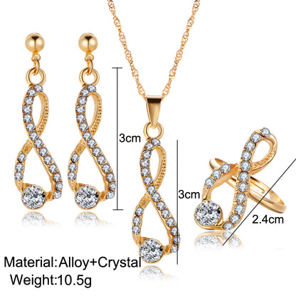 Women's crystal diamond earrings necklace ring set