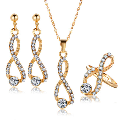 Women's crystal diamond earrings necklace ring set