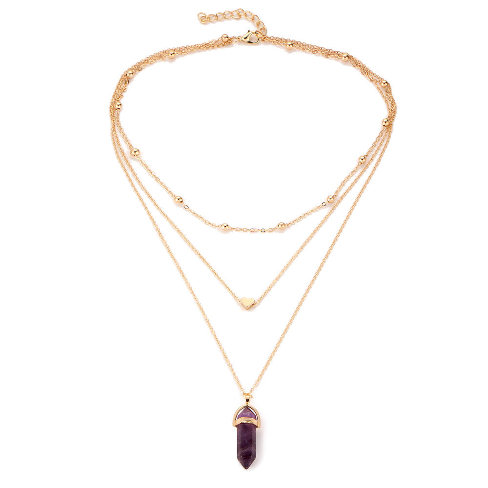 Hexagonal diamond gemstone multi-layer necklace