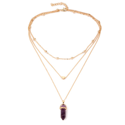 Hexagonal diamond gemstone multi-layer necklace