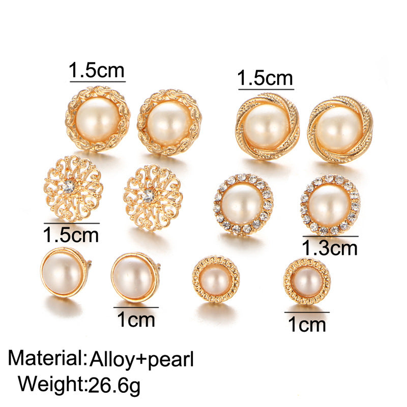 Set of 6 Flower Imitation Pearl Earrings