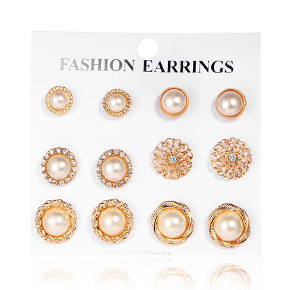 Set of 6 Flower Imitation Pearl Earrings