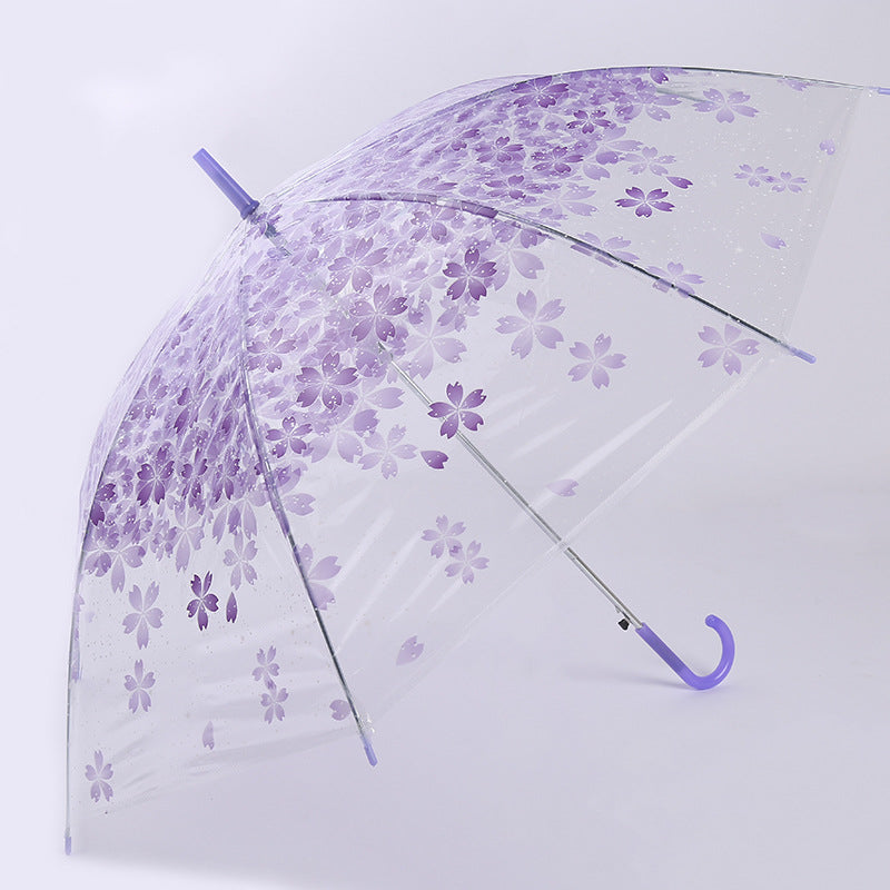 Sakura Pink Transparent Long Handle Umbrella Simple Eco-Friendly