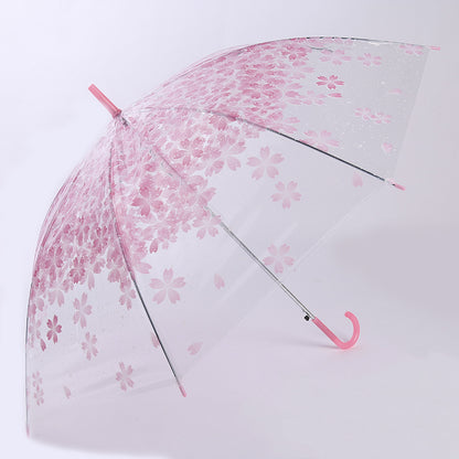 Sakura Pink Transparent Long Handle Umbrella Simple Eco-Friendly