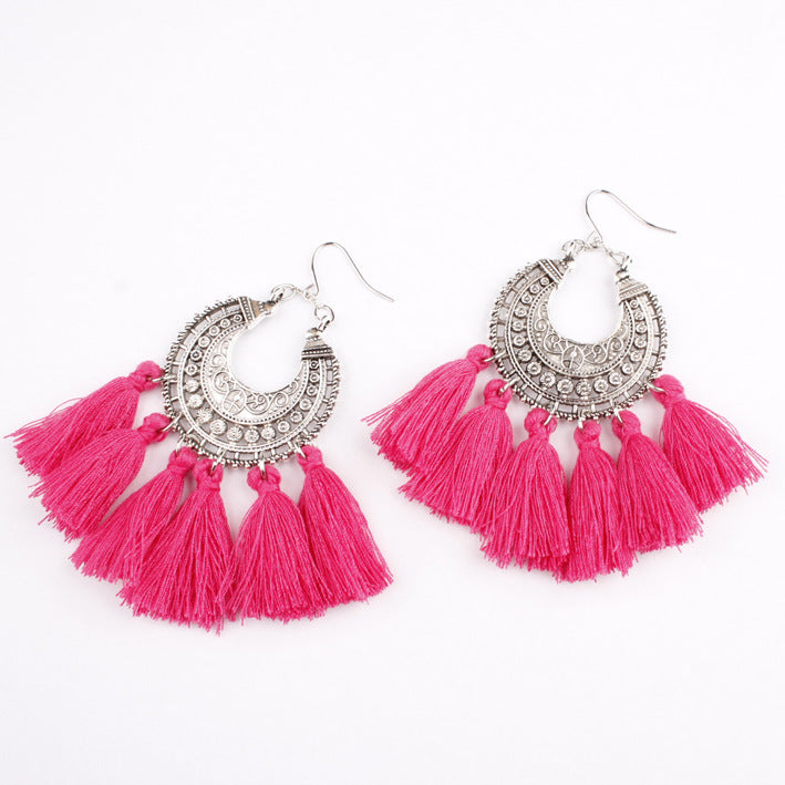 Multi-colored fringed earrings