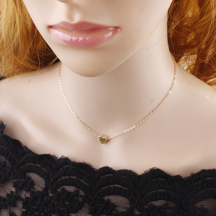 Copper peach heart simple collarbone necklace