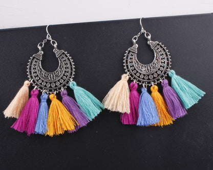 Multi-colored fringed earrings