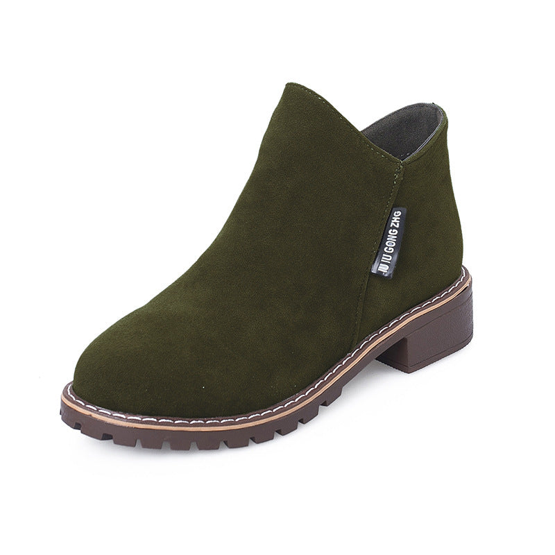 Block heel flat martin boots side zipper