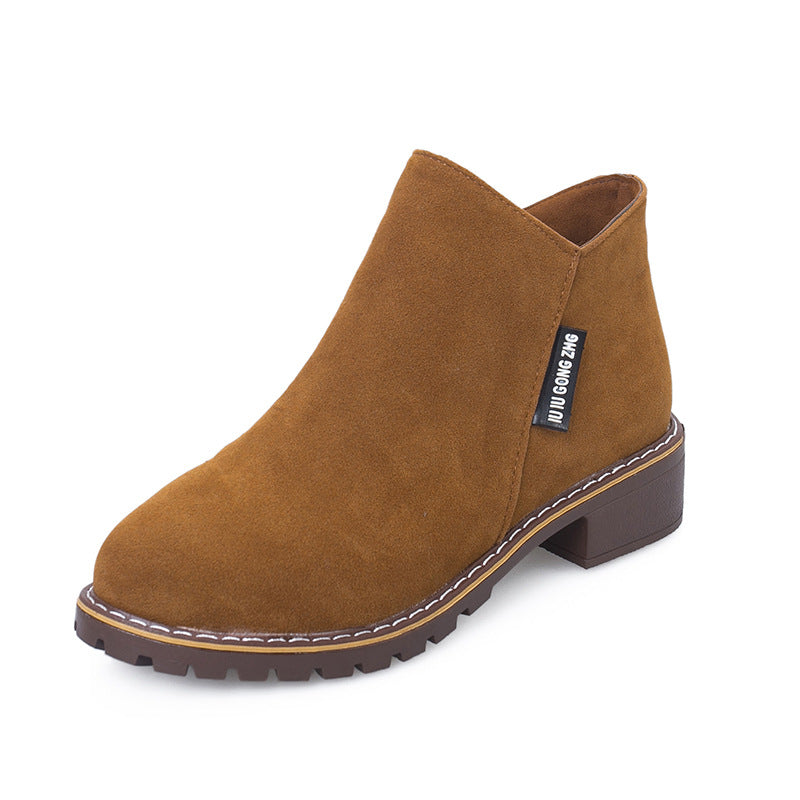 Block heel flat martin boots side zipper