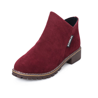 Block heel flat martin boots side zipper