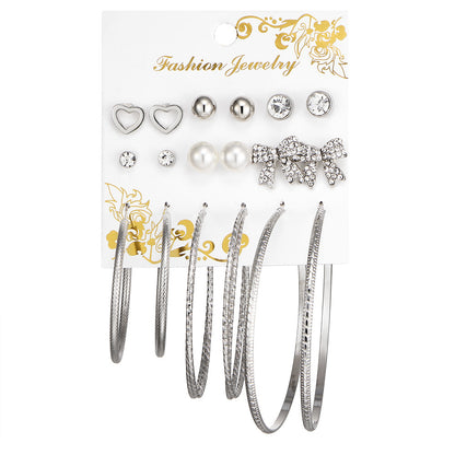 Bowknot big circle personality 9 pairs of earrings set