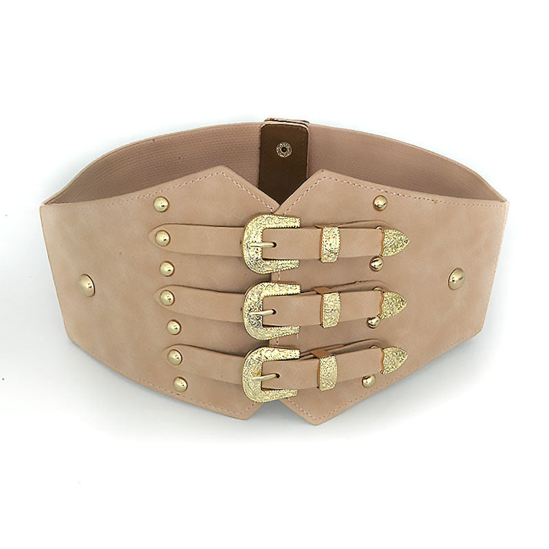 Women's waist seal retro pattern buckle