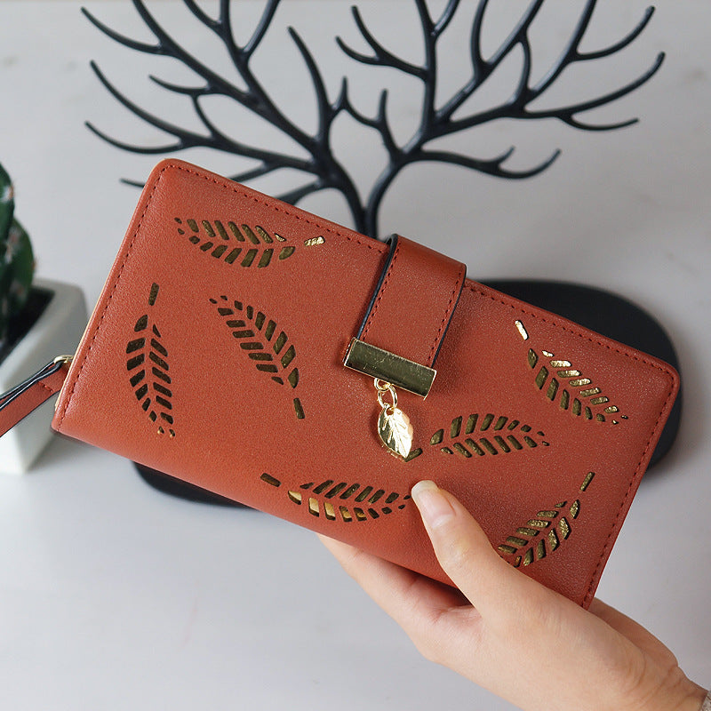 Long multi-card hollow leaf wallet