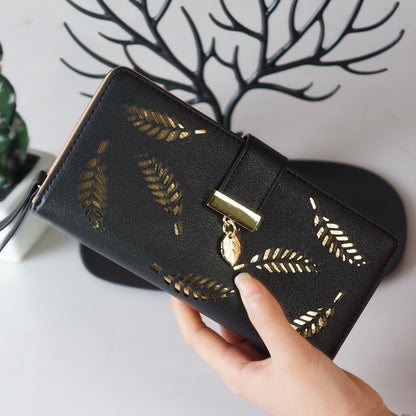 Long multi-card hollow leaf wallet