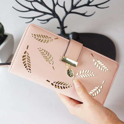 Long multi-card hollow leaf wallet