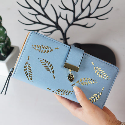 Long multi-card hollow leaf wallet