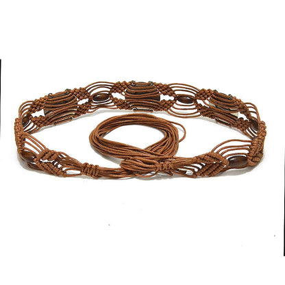 Wood bead gemstone woven waist chain