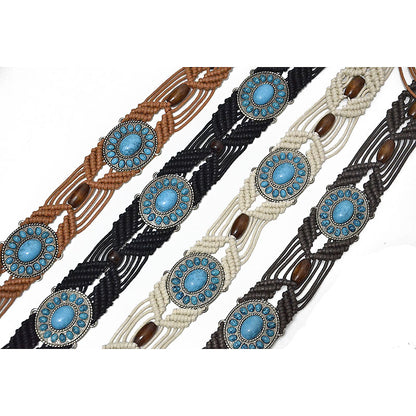 Wood bead gemstone woven waist chain