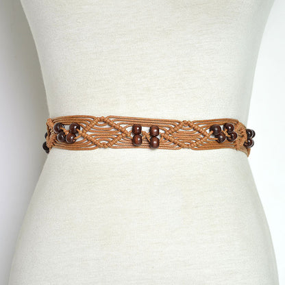 Wooden bead woven women's waist chain