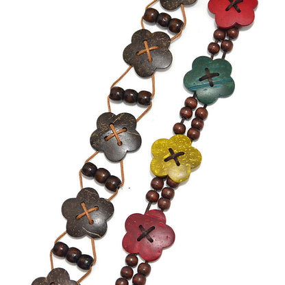 Wooden bead flower string stitched woven waist chain