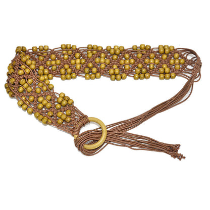 Wax rope wooden bead woven decorative belt