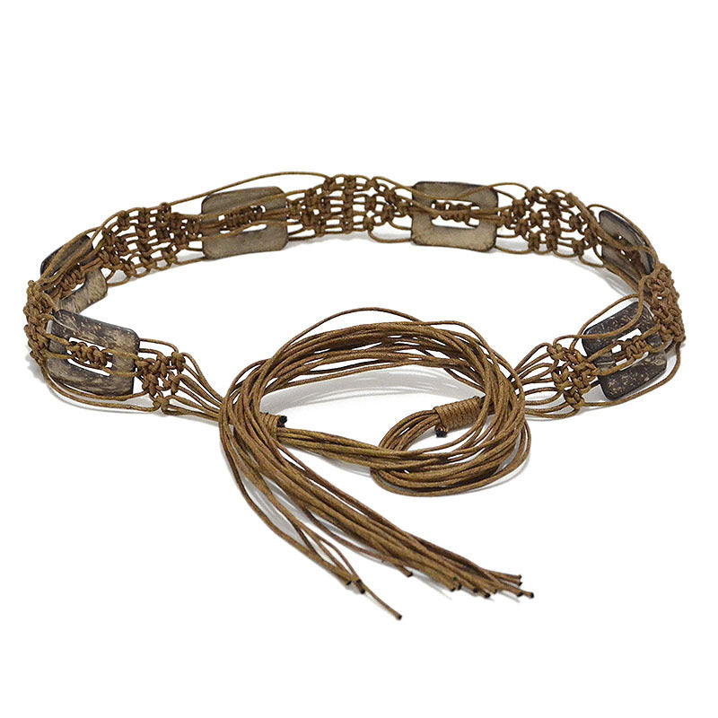 Wholesale of woven wood beads and bamboo slices waist chain