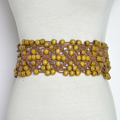 Wax rope wooden bead woven decorative belt