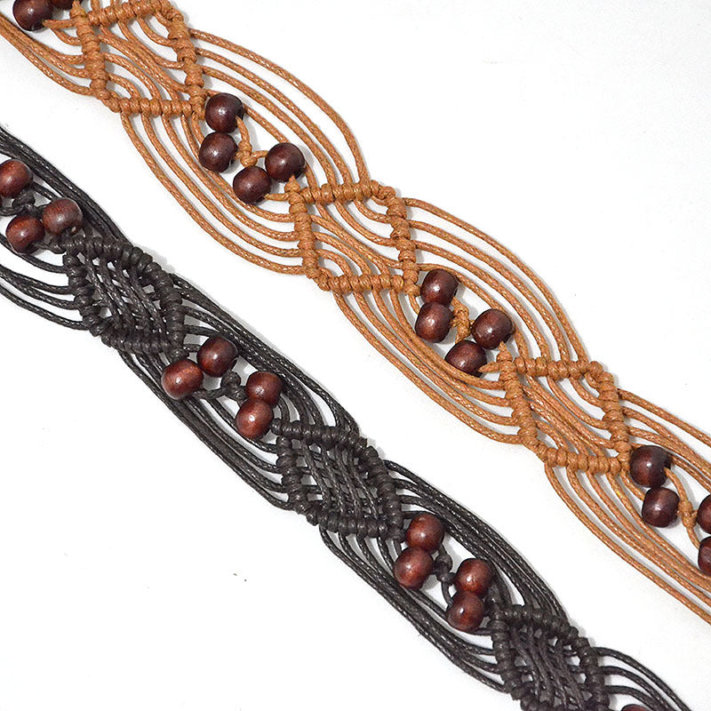 Wooden bead woven women's waist chain