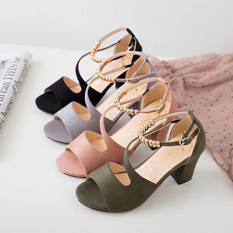 One-button suede thick heels