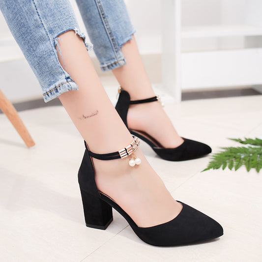 High heel buckle pointed toe shoes wholesale