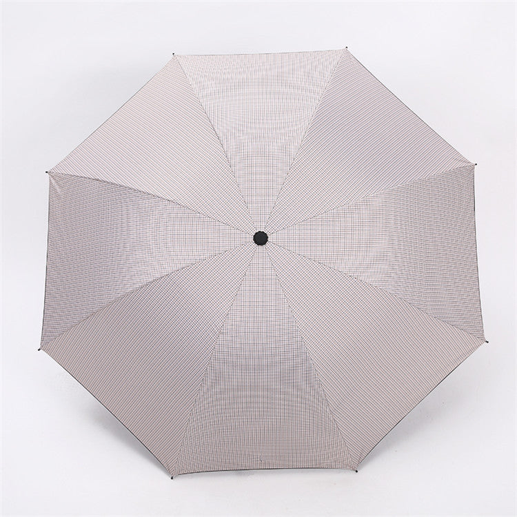 Fine Checkered Black Coated 3-Fold Umbrella 55cm 8 Rib Umbrella