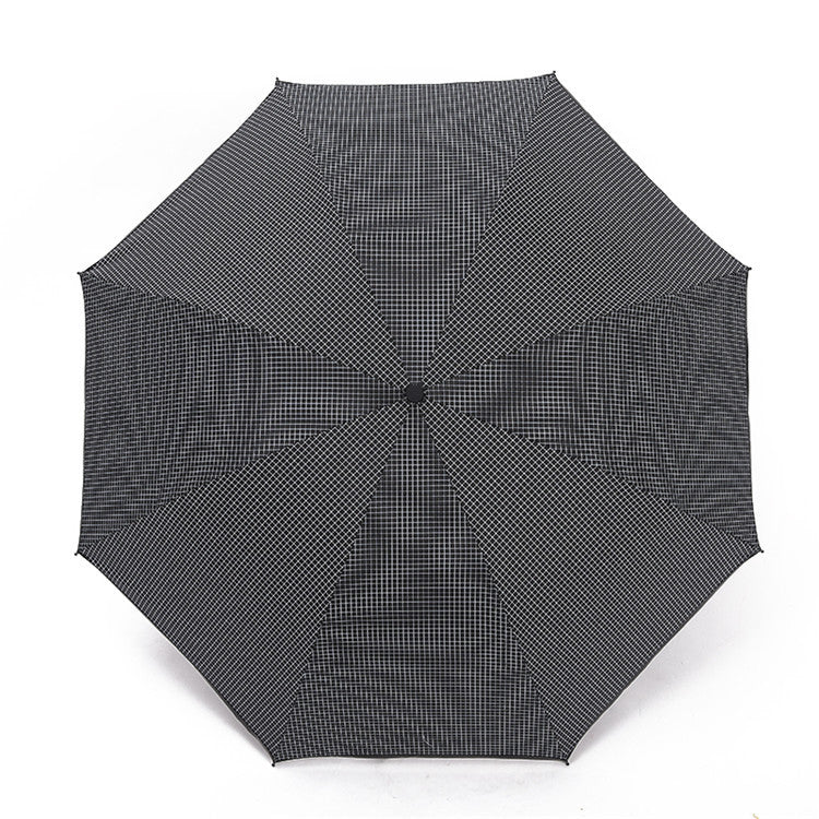 Fine Checkered Black Coated 3-Fold Umbrella 55cm 8 Rib Umbrella