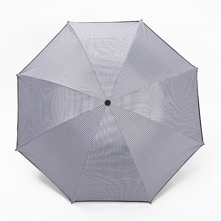 Fine Checkered Black Coated 3-Fold Umbrella 55cm 8 Rib Umbrella