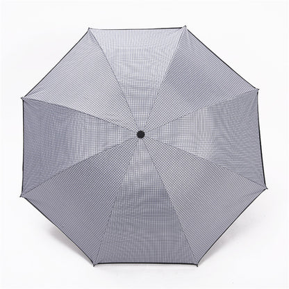 Fine Checkered Black Coated 3-Fold Umbrella 55cm 8 Rib Umbrella