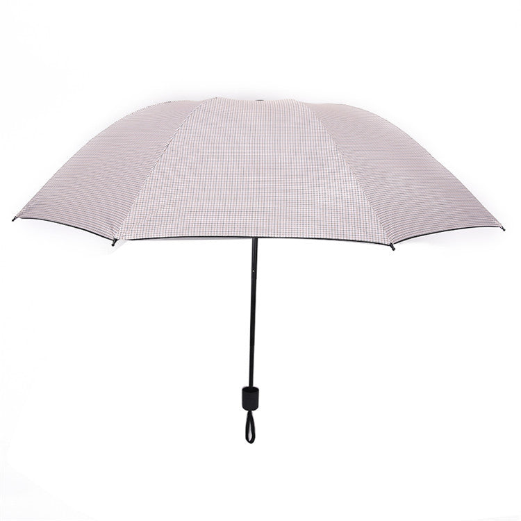 Fine Checkered Black Coated 3-Fold Umbrella 55cm 8 Rib Umbrella