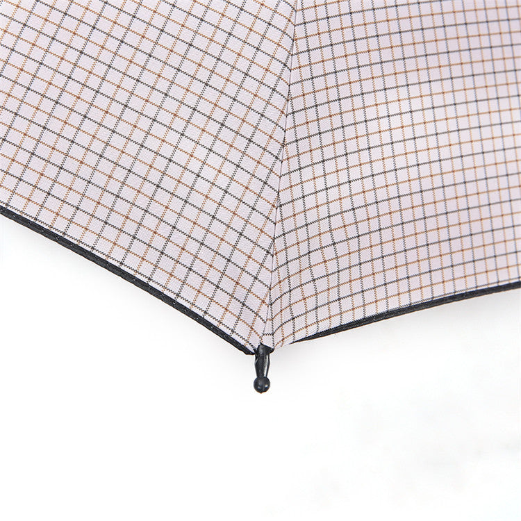 Fine Checkered Black Coated 3-Fold Umbrella 55cm 8 Rib Umbrella