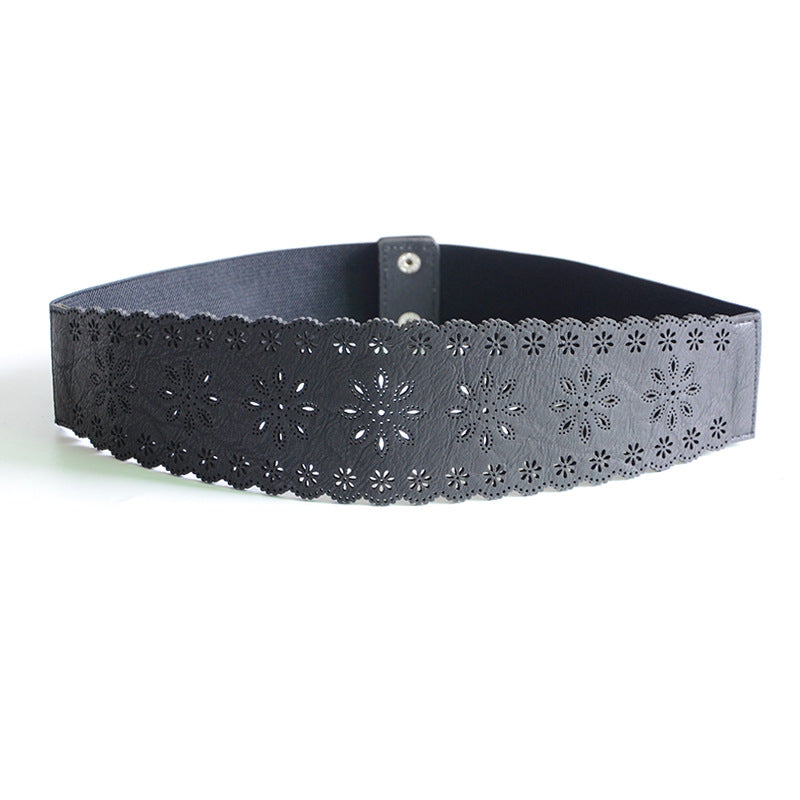 Women's hollow elastic imitation leather wide belt