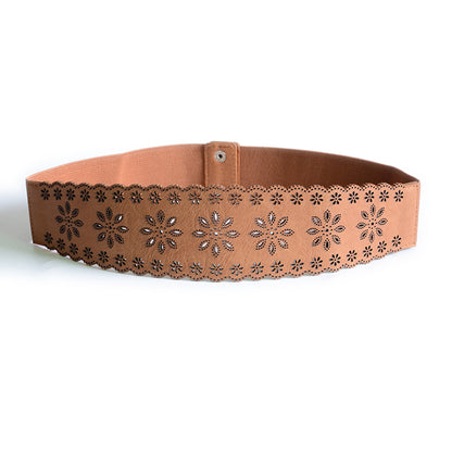 Women's hollow elastic imitation leather wide belt