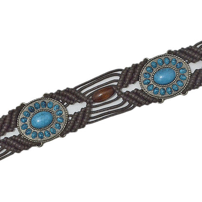 Wood bead gemstone woven waist chain