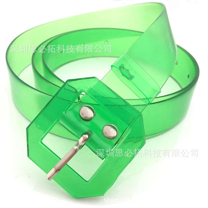 Waist seal square buckle transparent belt colored belt