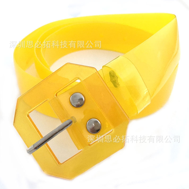 Waist seal square buckle transparent belt colored belt