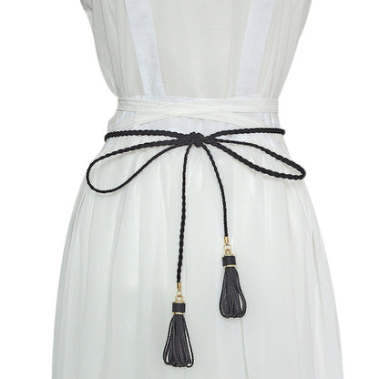 Women's fringed thin belt casual waist rope