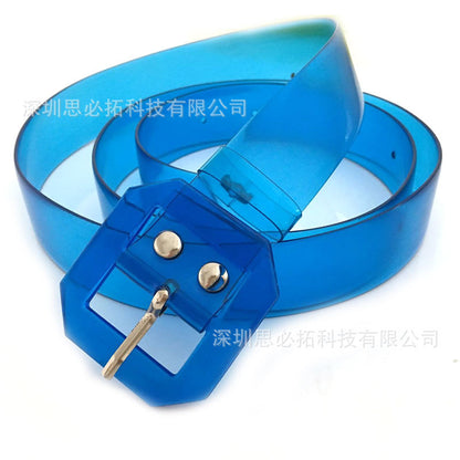 Waist seal square buckle transparent belt colored belt