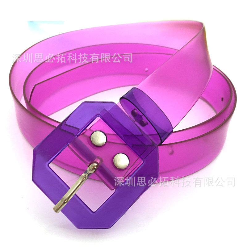 Waist seal square buckle transparent belt colored belt