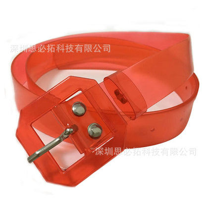 Waist seal square buckle transparent belt colored belt