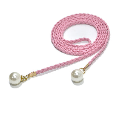 Pearl buckle decorative woven thin waist rope